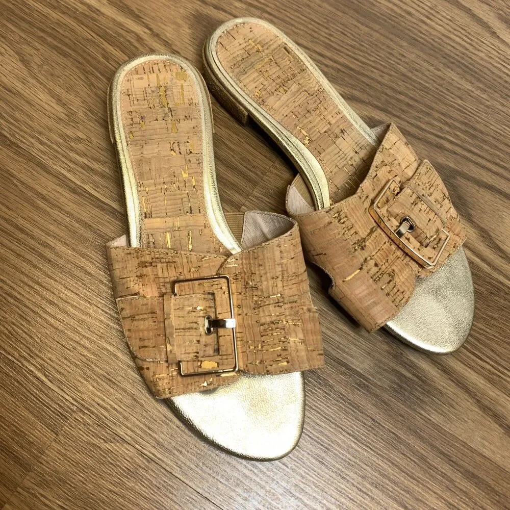 Donald J Pliner Cork‎ Florenc Sandals Woven Slide Tan Womens Size 7.5